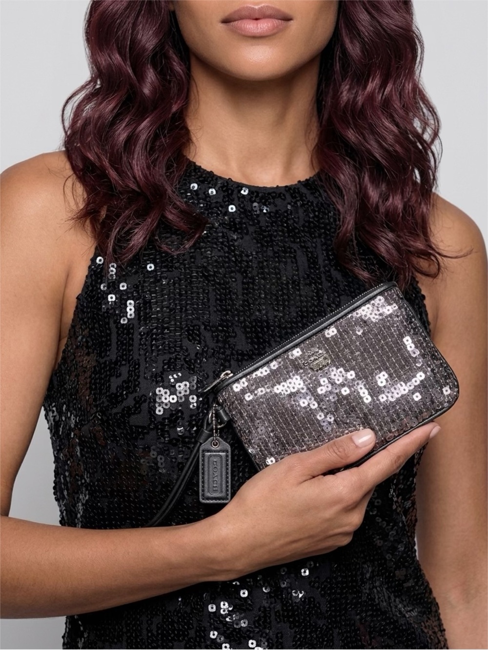 Coach Sequin Wristlet Clutch - Silver